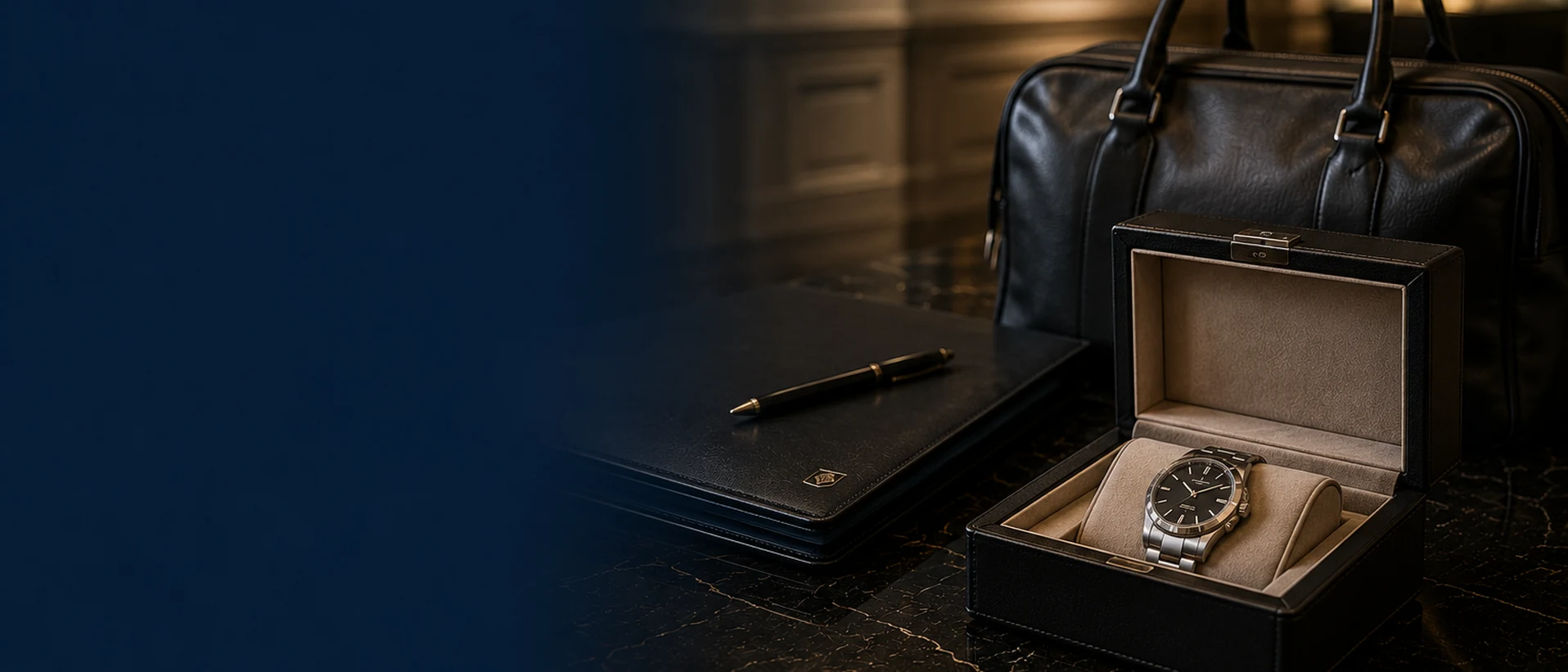 Luxury watch, leather case and premium accessories prepared for a high-value courier delivery
